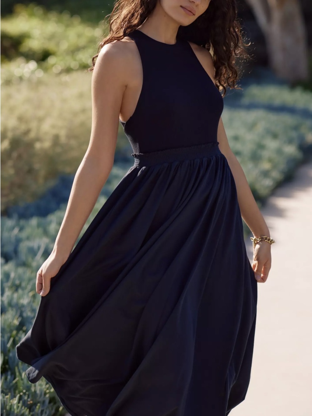 Anthropologie Daily Practice Black Sleeveless Jump High Cutout Maxi Dress Small